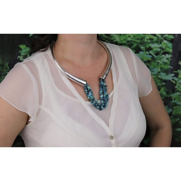 Sterling Silver Turquoise Bead Necklace 26 inch chain - Picture 3 of 7